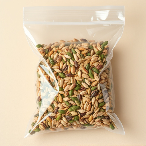 Seed mix in transparent plastic bag