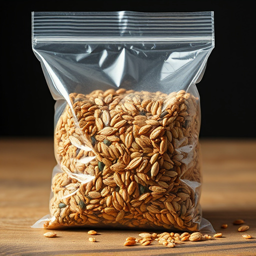 Seed mix in transparent plastic bag