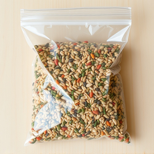 Seed mix in transparent plastic bag