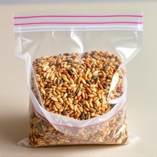Seed mix in transparent plastic bag
