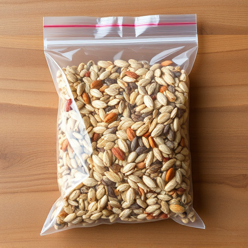 Seed mix in transparent plastic bag