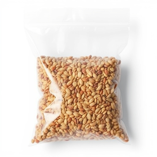 Seed mix in transparent plastic bag