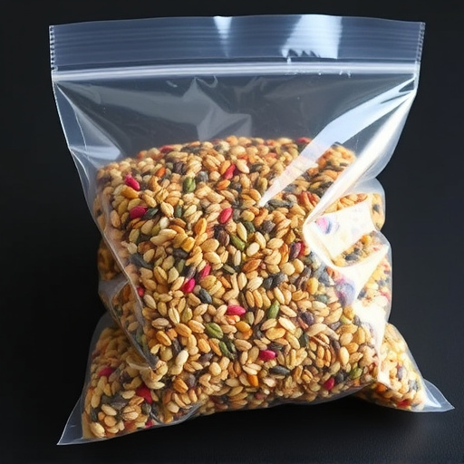 Seed mix in transparent plastic bag