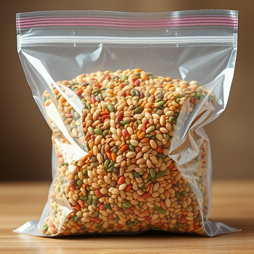Seed mix in transparent plastic bag