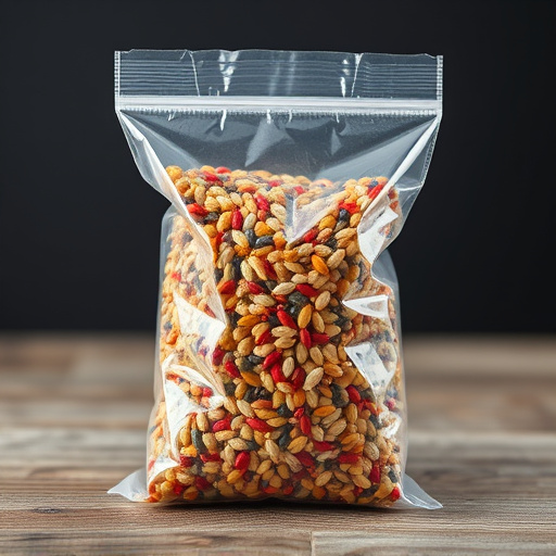 Seed mix in transparent plastic bag