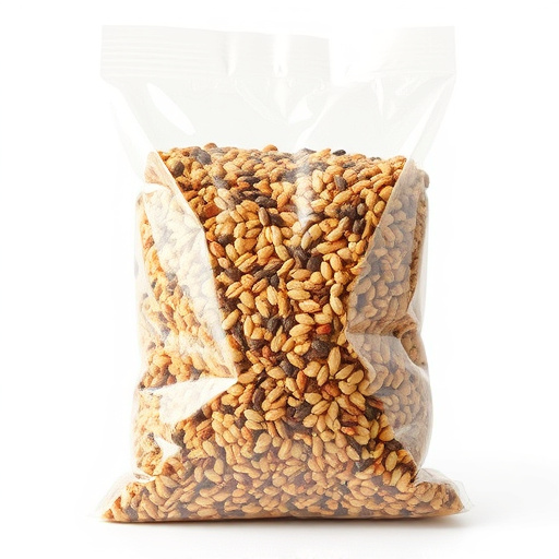 Seed mix in transparent plastic bag