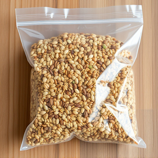 Seed mix in transparent plastic bag