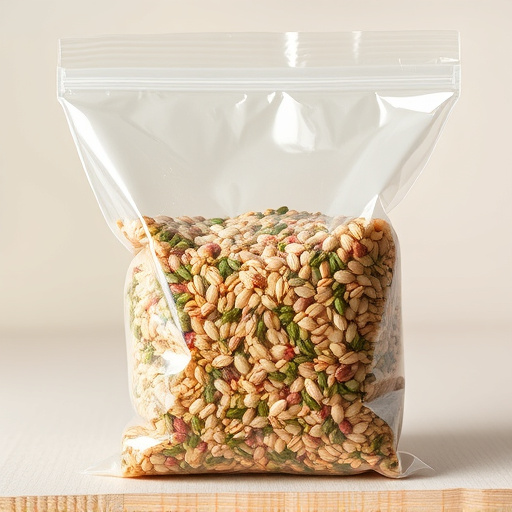 Seed mix in transparent plastic bag