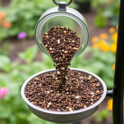Seed mix poured into garden feeder