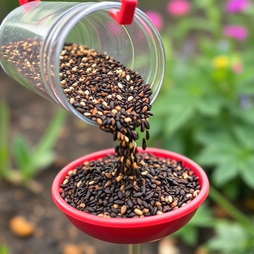 Seed mix poured into garden feeder