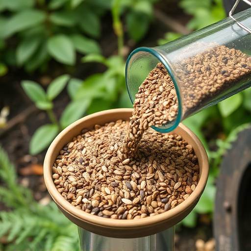 Seed mix poured into garden feeder