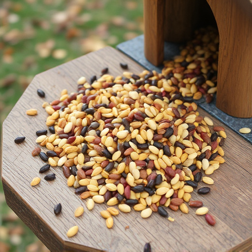 Seed mix scattered on bird table