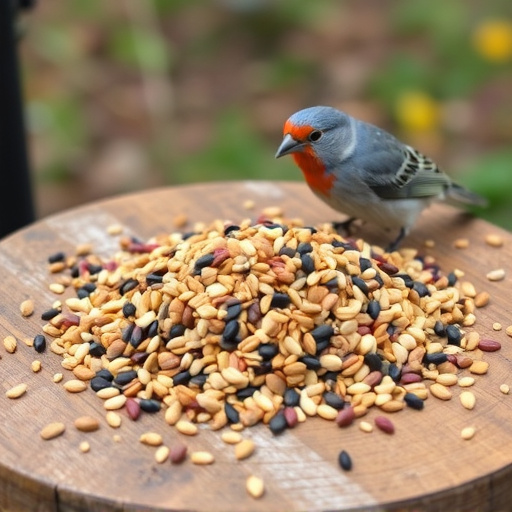 Seed mix scattered on bird table