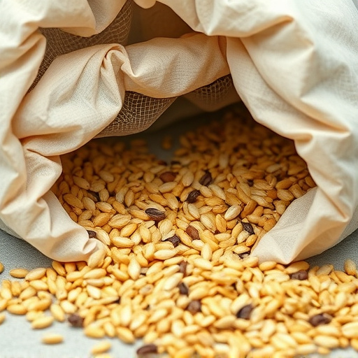 Seeds spilling from open storage bag