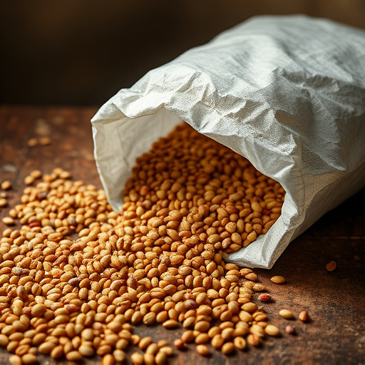 Seeds spilling from open storage bag