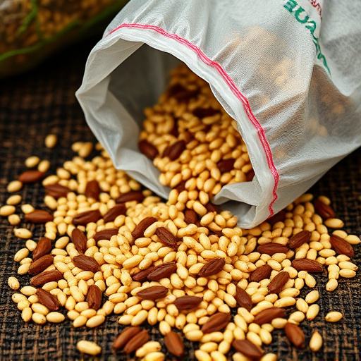 Seeds spilling from open storage bag