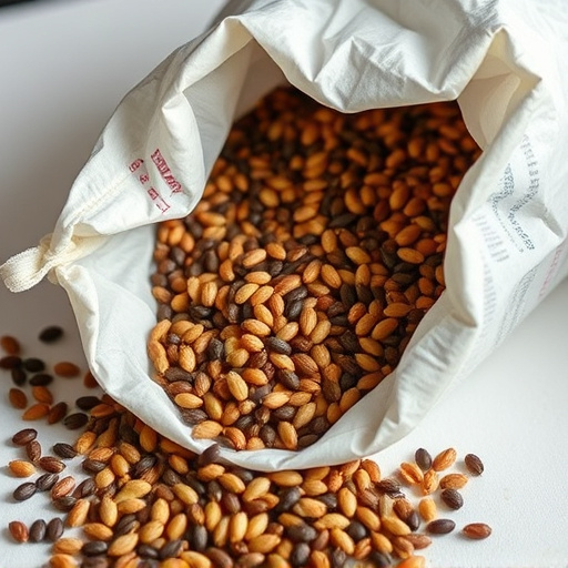 Seeds spilling from open storage bag