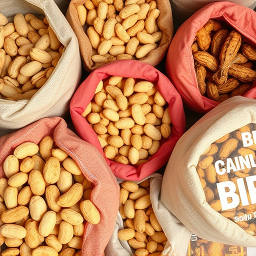 Selection of bird peanuts in bags