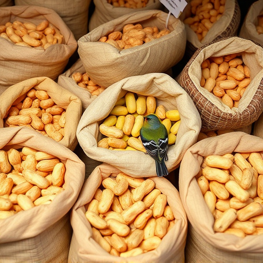 Selection of bird peanuts in bags