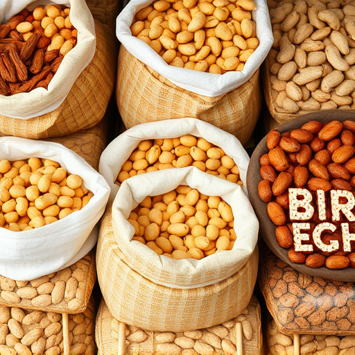 Selection of bird peanuts in bags