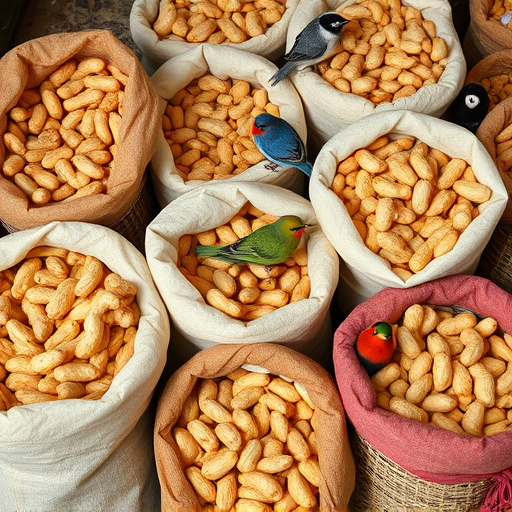 Selection of bird peanuts in bags