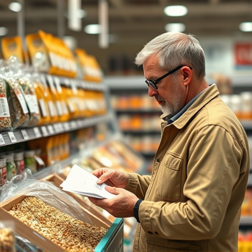 Shopper comparing bird seed prices