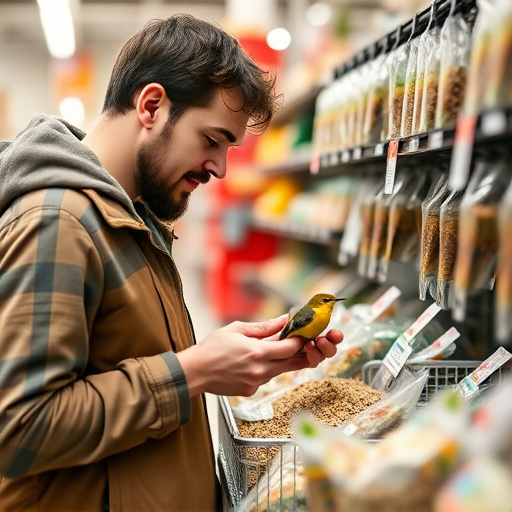 Shopper comparing bird seed prices