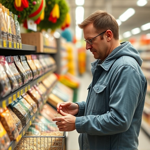 Shopper comparing bird seed prices