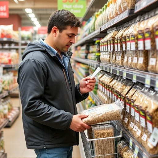 Shopper comparing bird seed prices