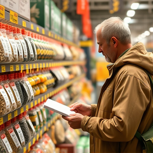 Shopper comparing bird seed prices