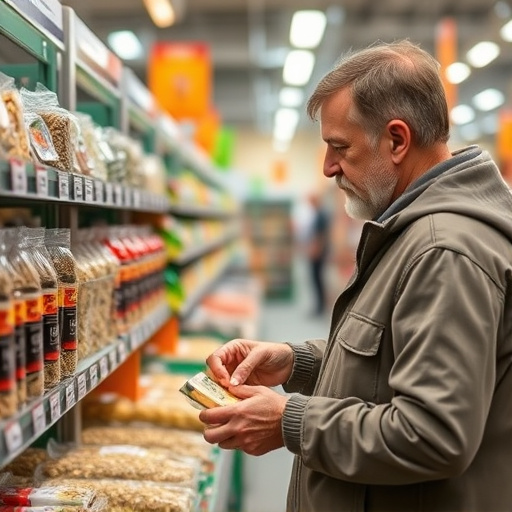 Shopper comparing bird seed prices