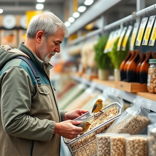Shopper comparing bird seed prices