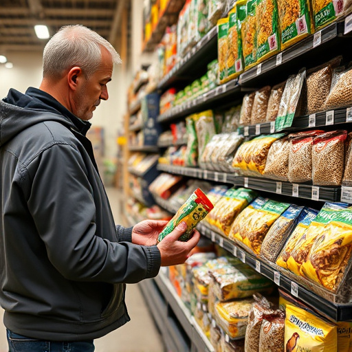 Shopper comparing bird seed prices