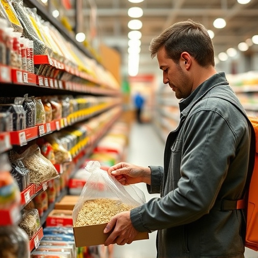 Shopper comparing bird seed prices