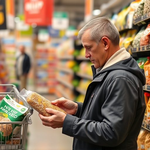 Shopper comparing bird seed prices
