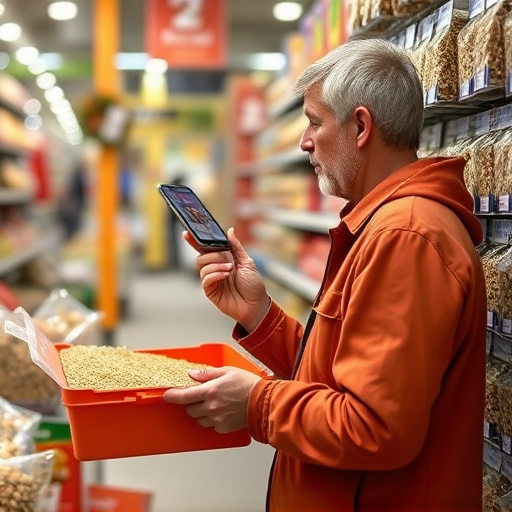 Shopper comparing bird seed prices