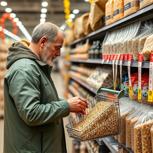 Shopper comparing bird seed prices