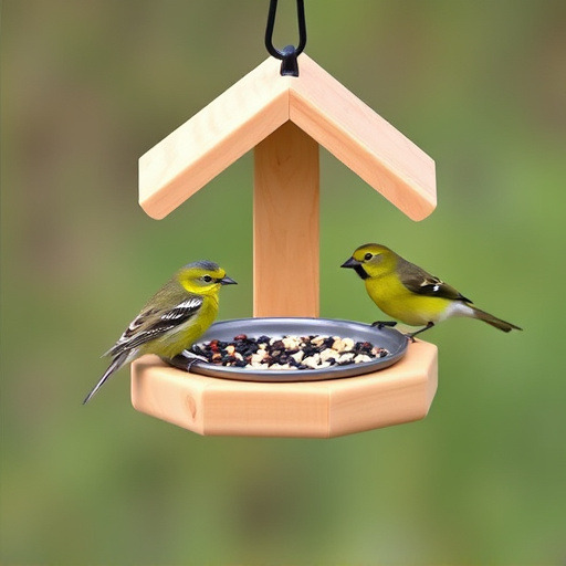 Small bird feeding platform with seed tray