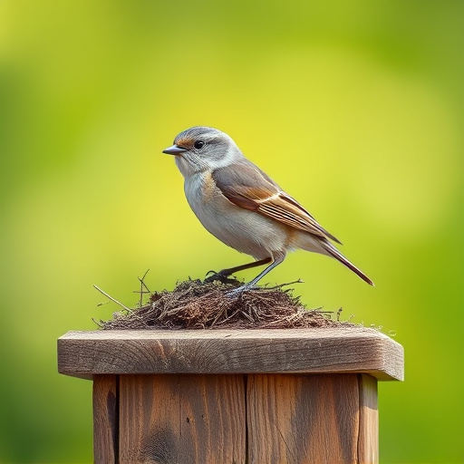 Small bird perched on nest box