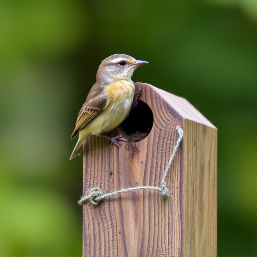 Small bird perched on nest box