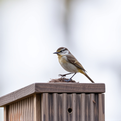 Small bird perched on nest box