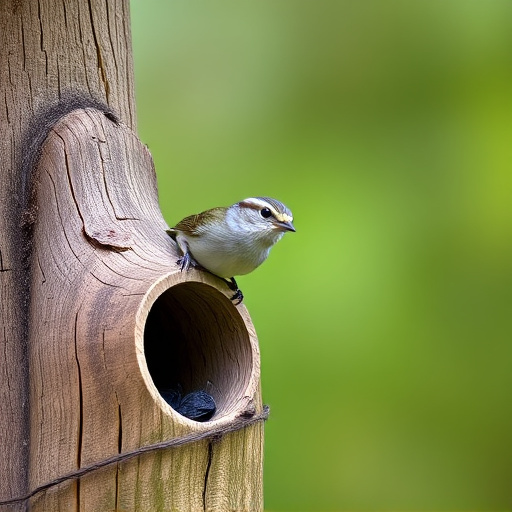Small bird perched on nest box