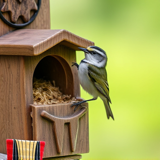 Small bird perched on nest box