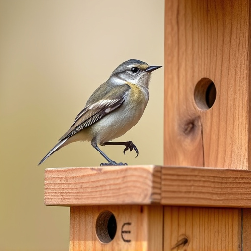 Small bird perched on nest box