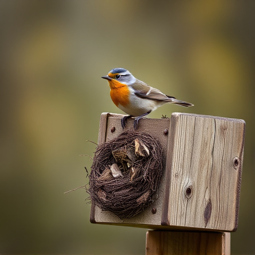 Small bird perched on nest box