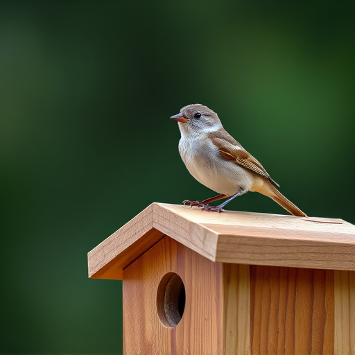 Small bird perched on nest box