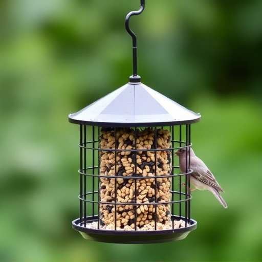 Small bird seed feeder with pigeon guard