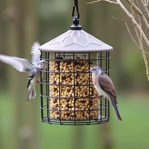 Small bird seed feeder with pigeon guard