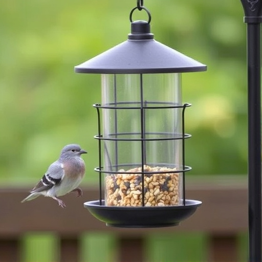 Small bird seed feeder with pigeon guard