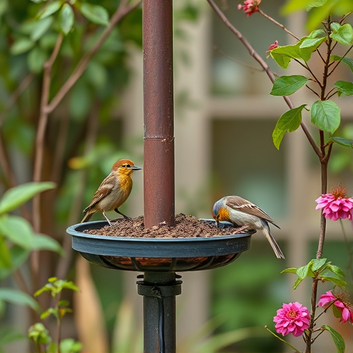 Small birds eating at garden station